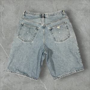 Vintage 90s Guess Jeans Size 33 Medium Wash Y2K Skater Baggy Denim Jean Shorts